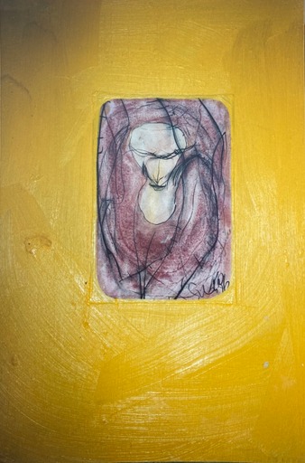 Hubert Schatz Leinwand Ölmalerei mit Collage Zeichnung