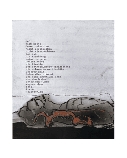 2. Verse aus Schreibmaschine mit Kohle- und Feuerzeichnung Künstler Hubert Schatz