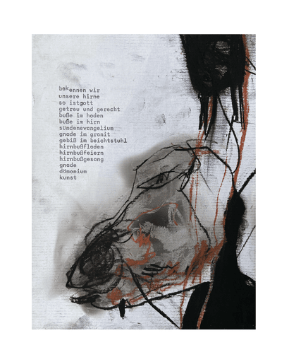 Gedicht von Schreibmaschine mit Kohlezeichnung und Skizze Künstler Hubert Schatz Kunstwerk Gedicht Poesie Lyrik