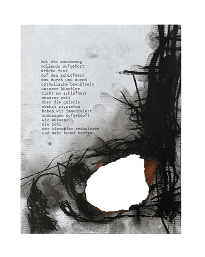 1. Verse aus Schreibmaschine mit Kohle- und Feuerzeichnung